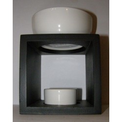 Brûle-parfum carré noir et céramique blanc vue derrière