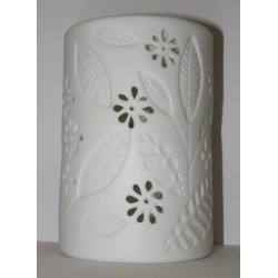 Brûle-parfum céramique blanc rond tiges et feuilles vue face